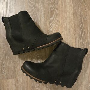 Sorel LEA Wedge Leather Ankle Boots Waterproof Black Women's Size 9 US